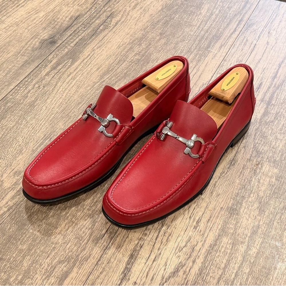 Like NEW Salvatore Ferragamo Red Leather Bit Loafers - Men's - Picture 3 of 5